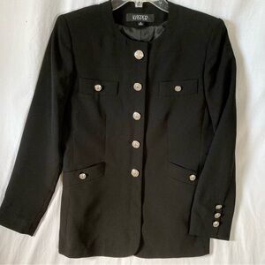 Kasper Black Military Style Blazer Jacket Silver Buttons